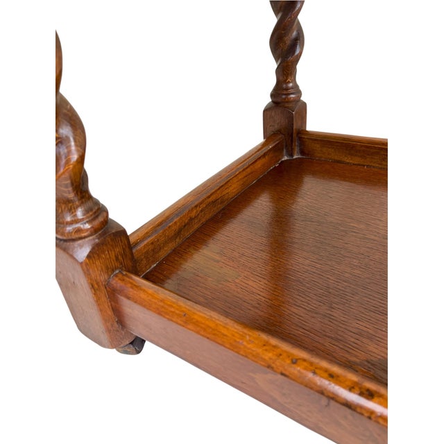 Ralph Lauren Antique English Oak Drop-Leaf Card Table or Bar Cart With Barley-Twist Legs For Sale - Image 4 of 17