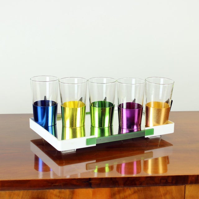 Drinking Glasses with Tray, Former Czechoslovakia, 1960s, Set of 6 For Sale - Image 9 of 10