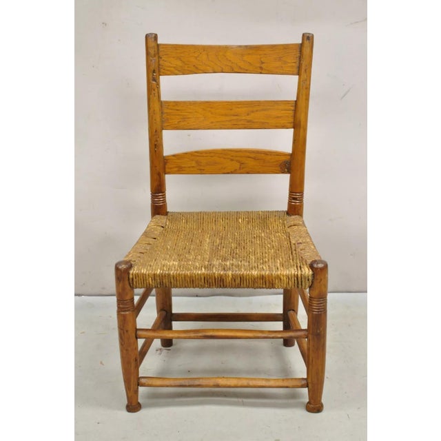 Antique 19th Century Childs Shaker Maple Rush Ladder Back Small Side Chair For Sale - Image 11 of 11
