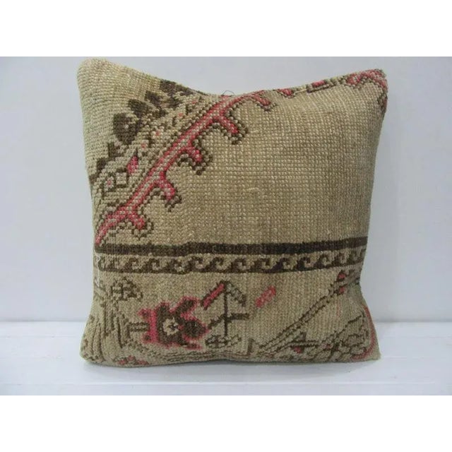 Turkish Coral & Brown & Tan Handmade Pillow For Sale - Image 4 of 4