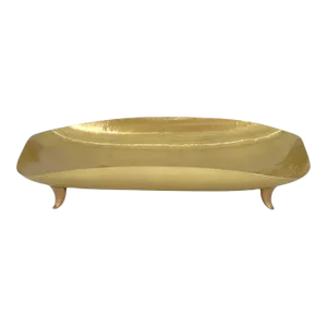 Mid 20th Century Werkst?§tte Hagenauer Wien, Oblong Hammered Footed Brass Bowl, Karl Hagenauer