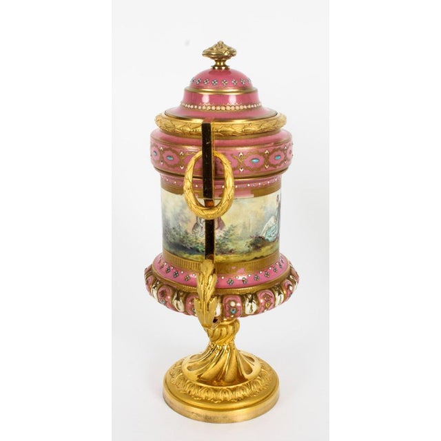 19th Century French Ormolu Mounted Pink Sevres Lidded Vases, Set of 2 For Sale - Image 17 of 18