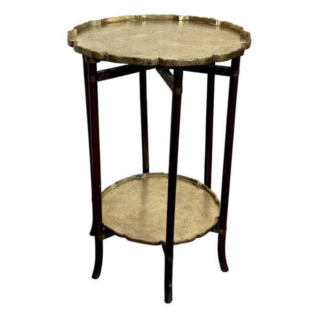Mid-Century Chinese Engraved Brass Tray Table For Sale