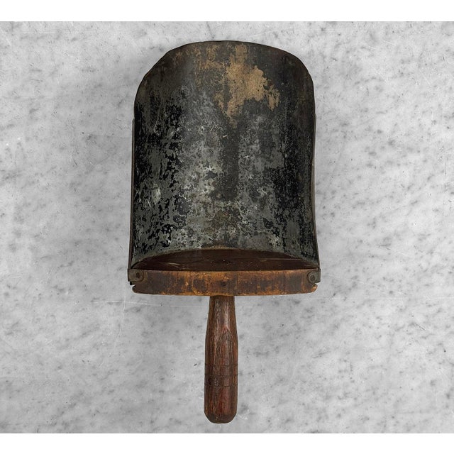 Antique Primitive Farmhouse Wood & Galvanized Barn Feed Ice Scoop For Sale - Image 6 of 11