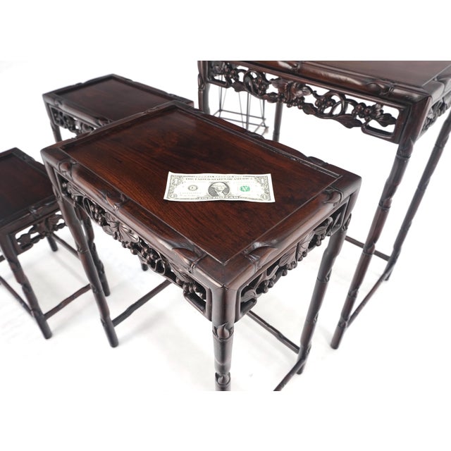 Set of 4 Nesting Stacking Carved Rosewood End Side Occasional Tables Set Mint! For Sale - Image 13 of 18