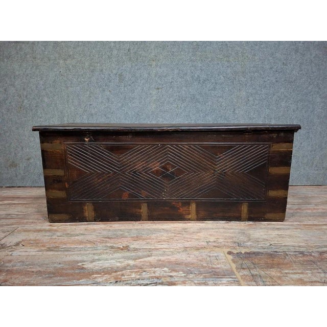 Antique 19th Century Oriental Carved Wood and Gilt Brass Chest For Sale - Image 11 of 12