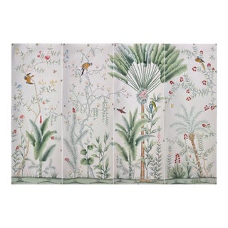 Chinoiserie Hand-Painted Wallpaper Panels, Soft Neutral Background With Tropical Floral & Bird Motifs, Set of 4 For Sale