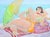 Pop Art Large Pop Art Modernist Oil Painting of Two Sun Bathers at the Beach For Sale - Image 3 of 6