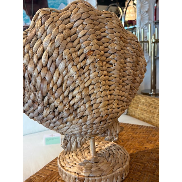 Pair of Woven Grass Scalloped Clam Shell Seashell Beach Table Lamps Newly Wired For Sale In West Palm - Image 6 of 12