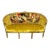 French Tufted Mustard Sofa – Victorian Scene Upholstery, Gold Leaf For Sale