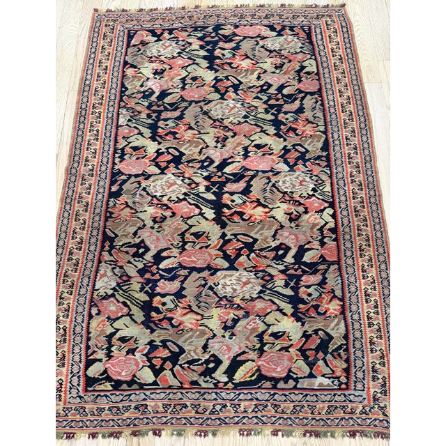 Brown Persian Senneh Rug c.1900, Fine Wool Pile on Silk Foundation Multi-Color Allover For Sale - Image 8 of 18
