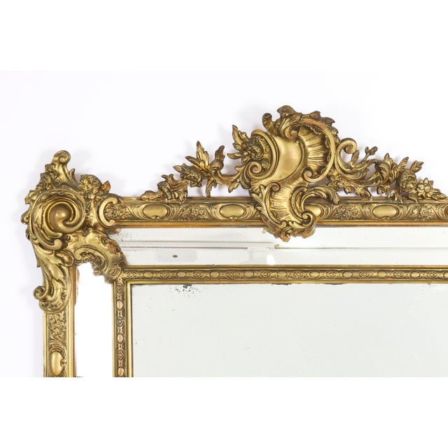 Antique Louis Revival Giltwood Overmantel Cushion Mirror, 1860 For Sale - Image 4 of 10