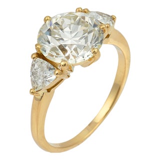 Vintage Gia 3.71 Carat Diamond 18k Yellow Gold Engagement Ring, Size 7.5 For Sale