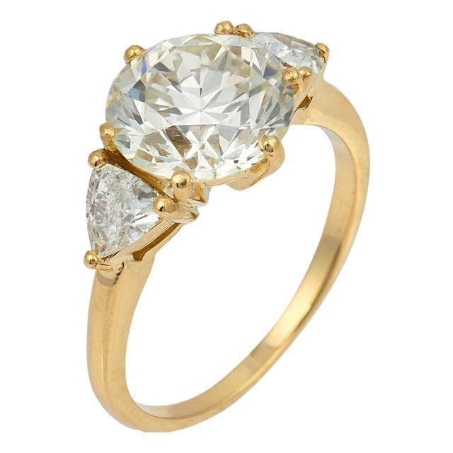 Vintage Gia 3.71 Carat Diamond 18k Yellow Gold Engagement Ring, Size 7.5 For Sale