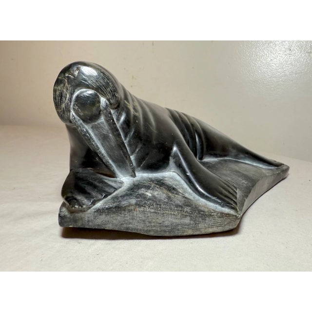 Large Vintage Carved Soapstone Canadian Walrus Seal Eskimo Sculpture Inuit 35451 For Sale - Image 9 of 12