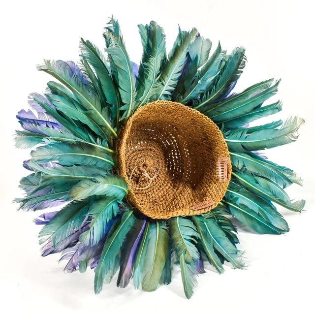 Textile Early 20th Century Bamileke Juju Feather Headdress On Woven Basketry Cameroon For Sale - Image 7 of 8
