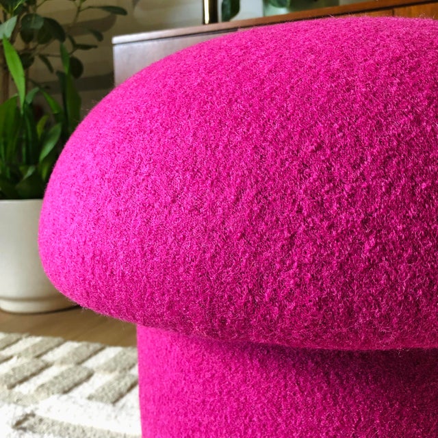 Mushroom Ottoman in Fuchsia Wool For Sale In San Francisco - Image 6 of 9
