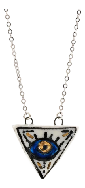 Talisman Evil Eye Hand Painted Silver Charm Necklace