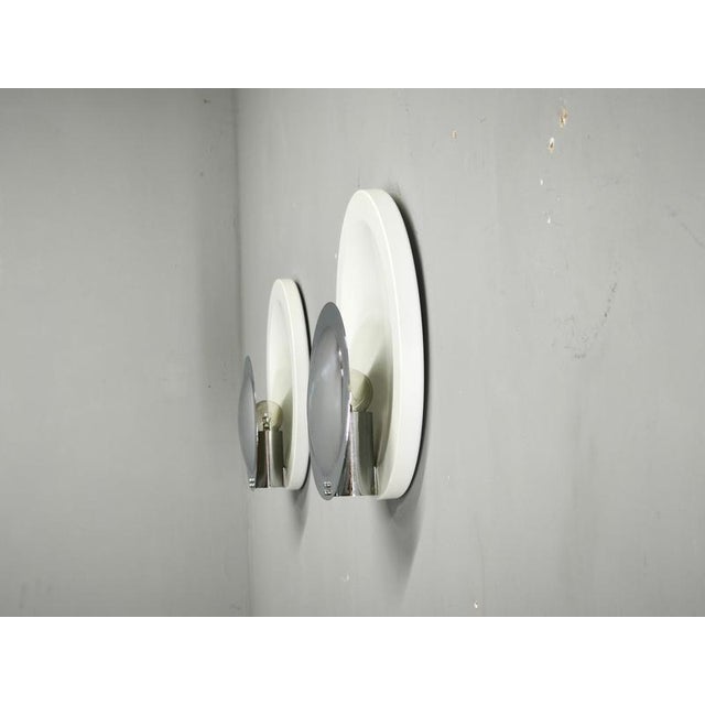 Space Age Italian Chrome and White Wall Lights, 1970s, Set of 2 For Sale - Image 3 of 9