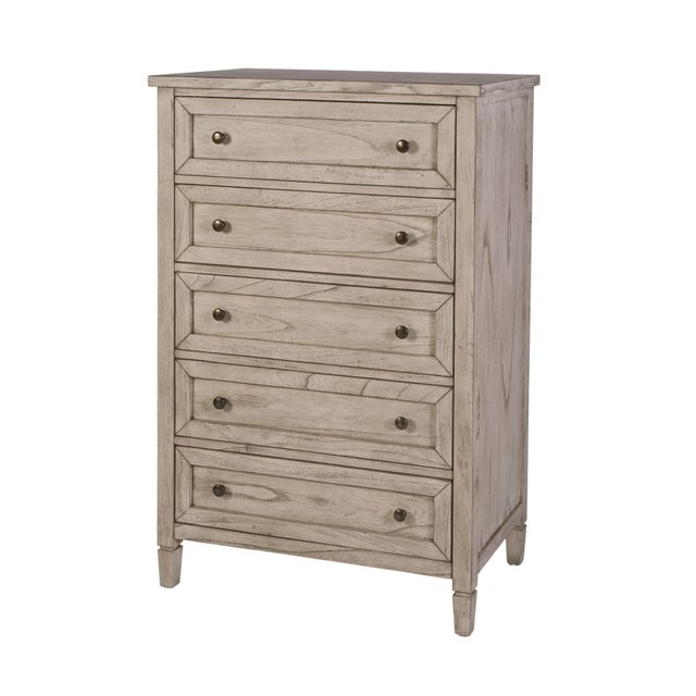 Coastal Flagstaff 32 in. W Rectangular Wood 5 Drawer Chest, Desert Sand For Sale - Image 3 of 11
