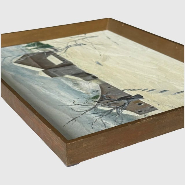 Vintage Folk Art Winter Landscape with Barn and Bare Trees Artist: Attributed to Dorothy Woodford (Unsigned) Date: 1977...