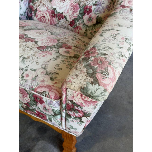 Textile Floral Upholstered Lounge Chair Danish Mid-Century Modern 1970s For Sale - Image 7 of 11