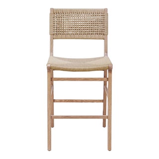 Matthew Izzo Home Astrid Cerused Oak Counter Stool With Woven Back and Rush Seat For Sale