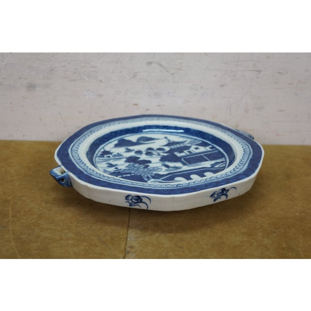 Antique Chinese Export Canton Blue & White Porcelain Serving Dishes Platter - Set of 3 For Sale - Image 4 of 11