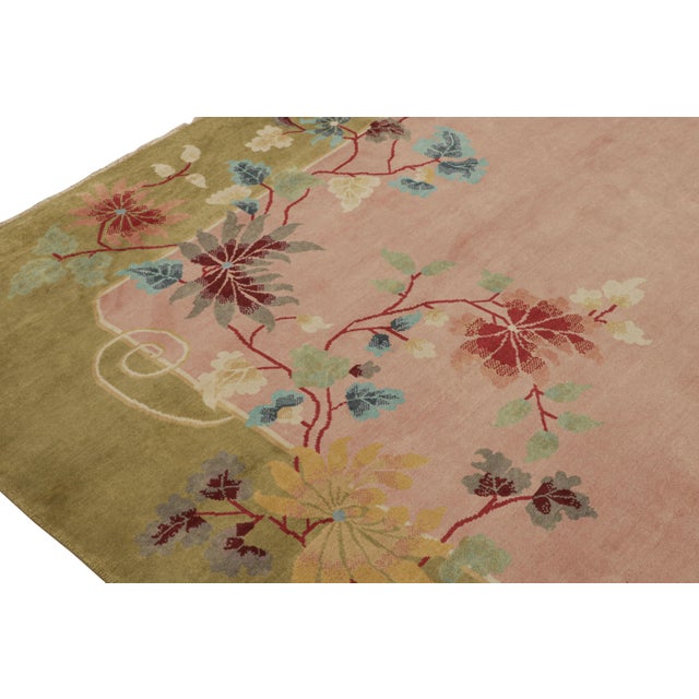 2010s Rug & Kilim’s Chinese Style Art Deco Rug in Pink & Green With Colorful Florals For Sale In New York - Image 6 of 7