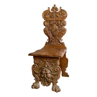 Antique Monk's Chair With Extensive Carving For Sale