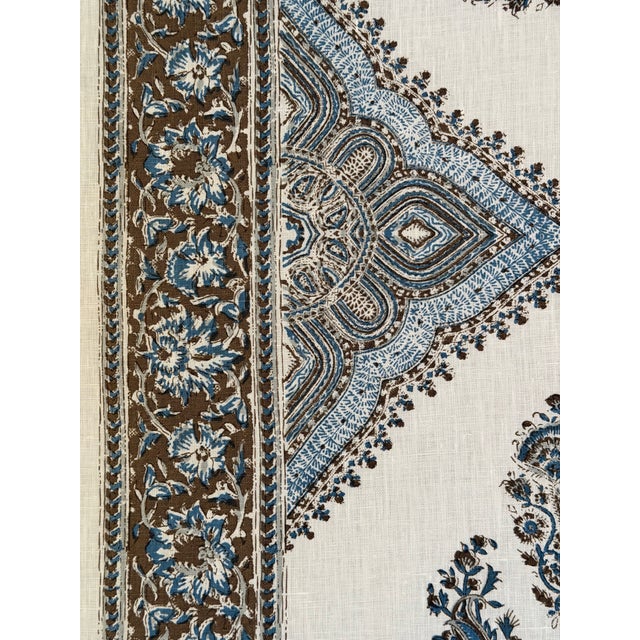 Traditional Samarkand by Peter Dunham Linen Fabric Color Blue / Brown 2 7/8 Yards For Sale - Image 3 of 6