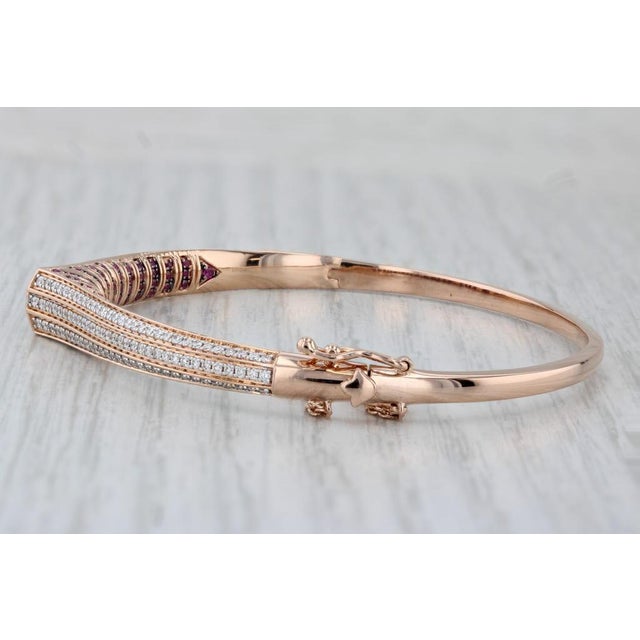 Whispers 1.63ctw Ruby Diamond Contoured Bangle Bracelet 18k Rose Gold 6.25" For Sale In Greensboro - Image 6 of 7