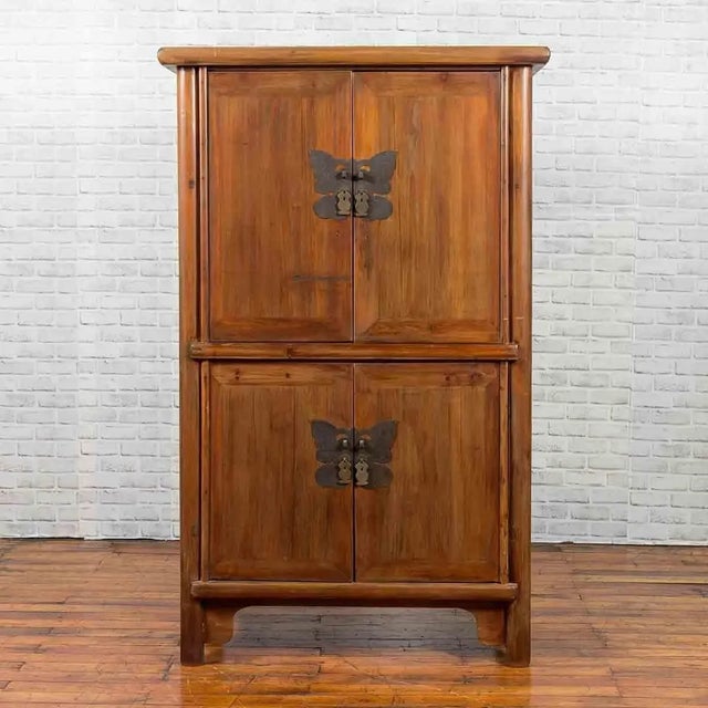 Large 19th Century Wooden Wedding Cabinet with Butterfly Hardware For Sale - Image 4 of 11
