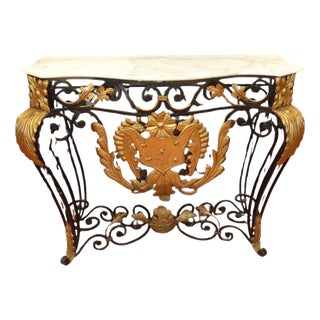 Late 20th Century Cast Iron and Marble Console Table with Gilt Heraldic Crest, 1980 For Sale