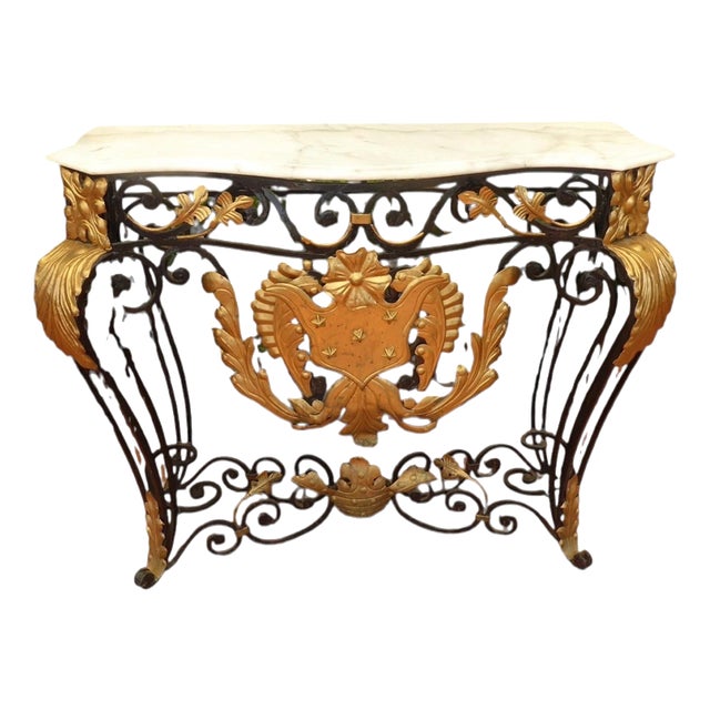 Late 20th Century Cast Iron and Marble Console Table with Gilt Heraldic Crest, 1980 For Sale