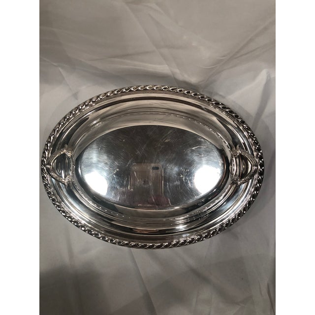Vintage Silver Serving Oval Covered Serving Dish With Handled Lid