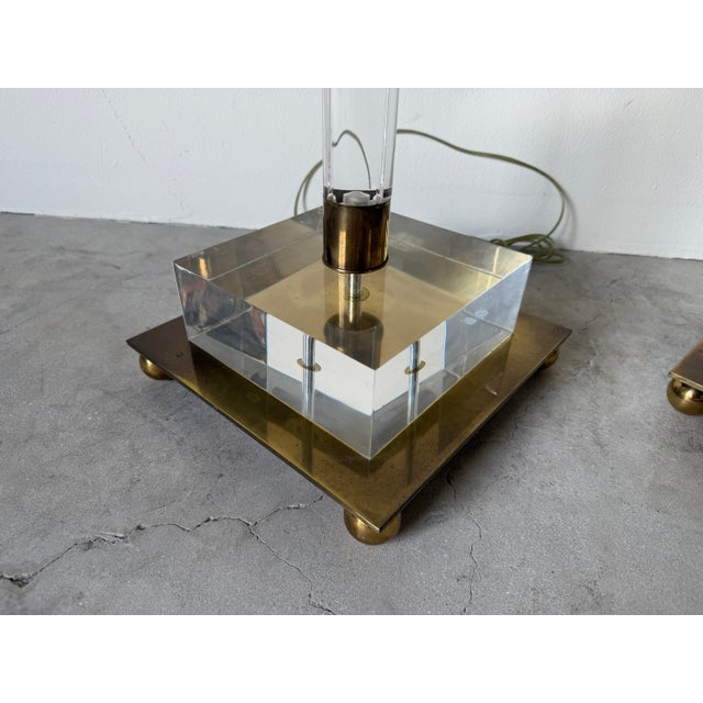 Brass 1980s Italian Vintage Lucite & Brass Floor Lamps – A Pair For Sale - Image 8 of 18