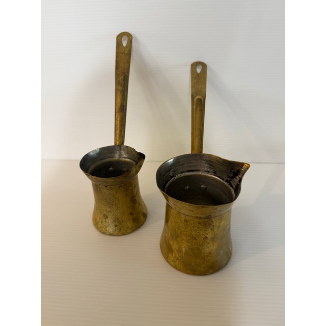 Brass Pair of Vintage Lebanese Brass Turkish Coffee Pots — Sizes #2 & #3 For Sale - Image 8 of 12