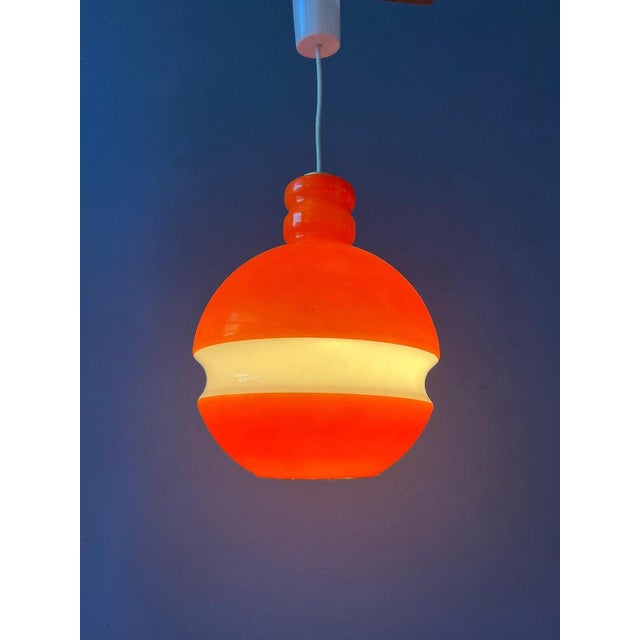 Mid-Century Modern Orange and White Glass Pendant Lamp from Peill & Putzler For Sale - Image 6 of 11