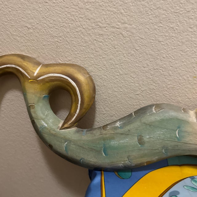 Folk Art Carved Wood Swimming Mermaid Holding Seashell For Sale - Image 3 of 9