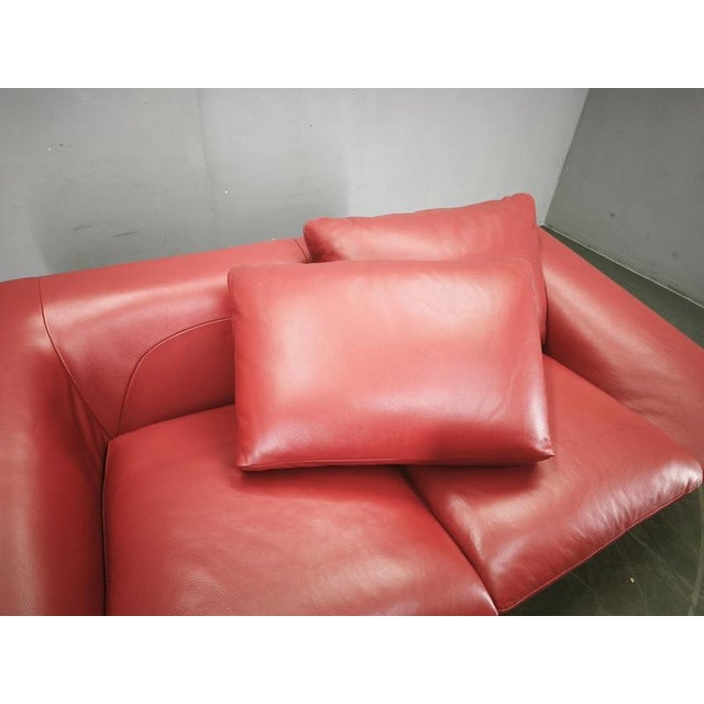 1990s Italian Red Leather Sofa by Divanotti, Postmodern, 1990s For Sale - Image 5 of 18