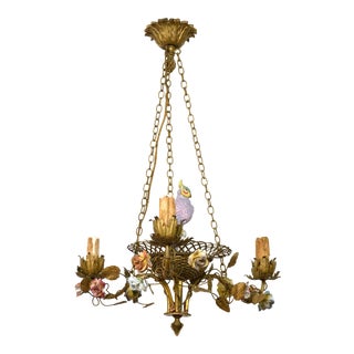 1930s Porcelain and Bronze Chandelier For Sale