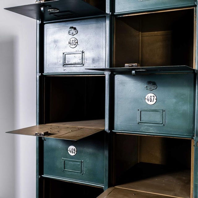 Green French Industrial Dark Green Metal Cabinet, 1920s For Sale - Image 8 of 11