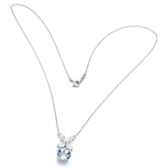 Contemporary Tiffany & Co. Victoria Platinum Diamond Aquamarine Pendant Necklace For Sale - Image 3 of 9