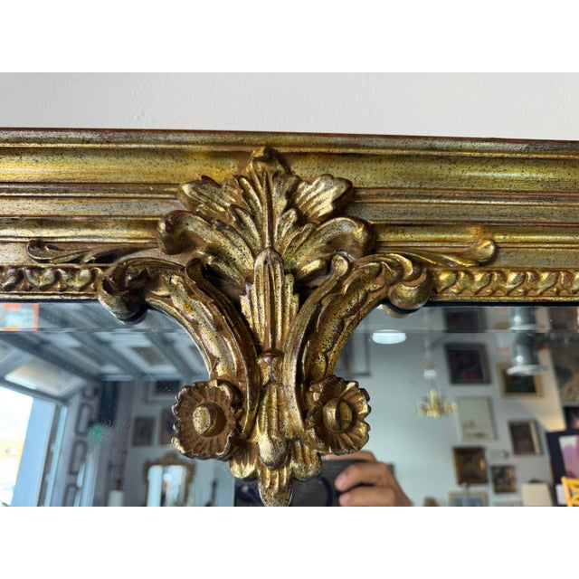 Wood 1970s Vintage Italian Hollywood Regency Gold & Silver Leaf Wall Mirror/ Sold For Sale - Image 7 of 12