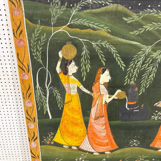 1900s Hand Painted Indian Landscape Artwork With Floral Border For Sale In Atlanta - Image 6 of 8