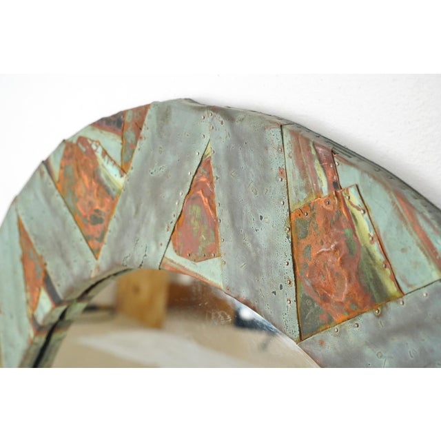 Handcrafted 33 In. Round Copper Collage Art Wall Mirror For Sale - Image 4 of 7