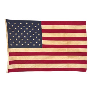 Large Vintage Cotton American Flag With Embroidered Stars For Sale