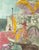 An etching with aquatint titled "Indian Beach" by American artist Maryellen Shafer (1929-2016). In bright, tropical...