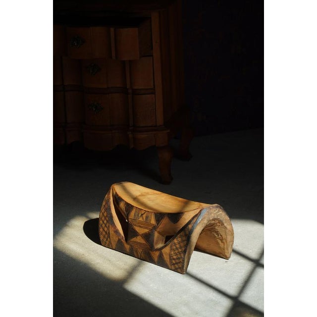 Sculptural Hand-Carved African Wooden Stool with Geometric Decoration, 1950s For Sale - Image 14 of 17